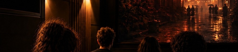 Spectateurs dans une salle de cinéma face à un film asiatique